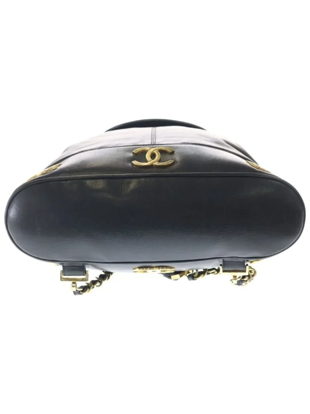 Chanel Vintage Triple CC Logo GD Backpack Black Gold  display picture 3